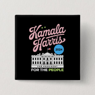 Bóton Quadrado 5.08cm Kamala Harris 2024 Voto Social Democrata Azul 