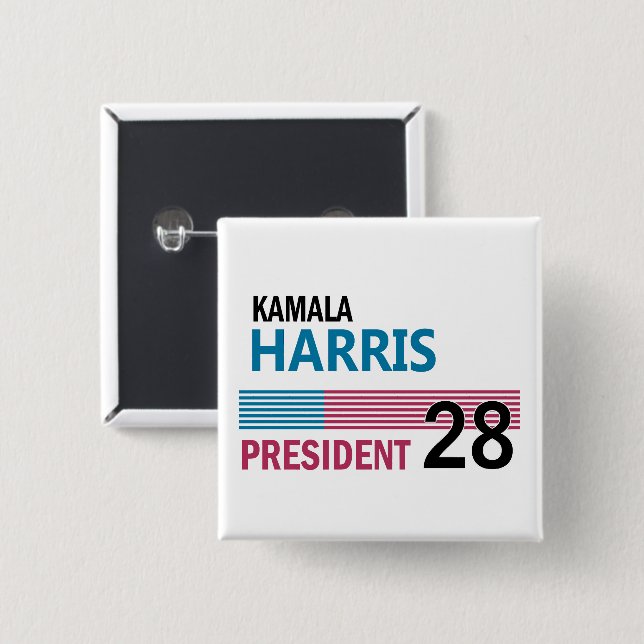 Bóton Quadrado 5.08cm Kamala Harris 2028 (Frente & Verso)