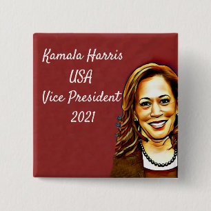 Bóton Quadrado 5.08cm Kamala Harris 46º Vice-Presidentes_