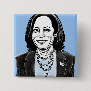 Bóton Quadrado 5.08cm Kamala Harris Caricatura Política