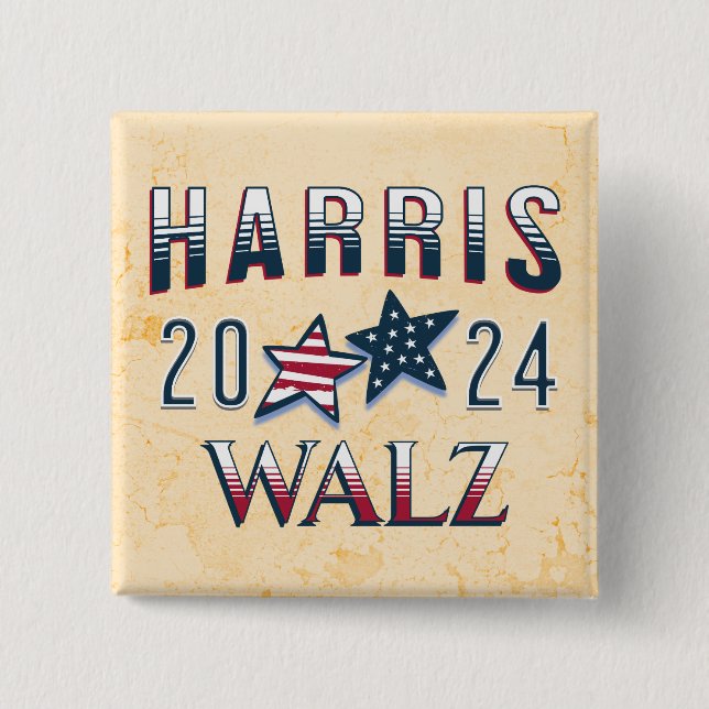 Bóton Quadrado 5.08cm Kamala Harris e Tim Walz 2024 (Frente)
