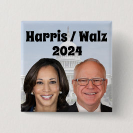 Bóton Quadrado 5.08cm Kamala Harris e Tim Walz 2024