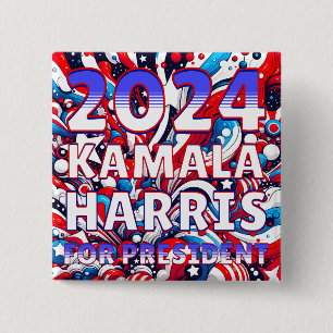 Bóton Quadrado 5.08cm Kamala Harris para o Presidente 2024