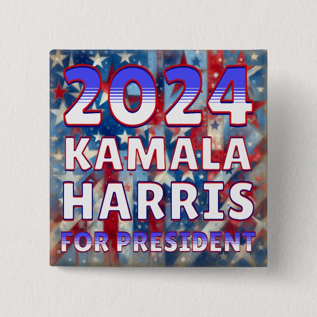 Bóton Quadrado 5.08cm Kamala Harris para o Presidente 2024 (Frente)