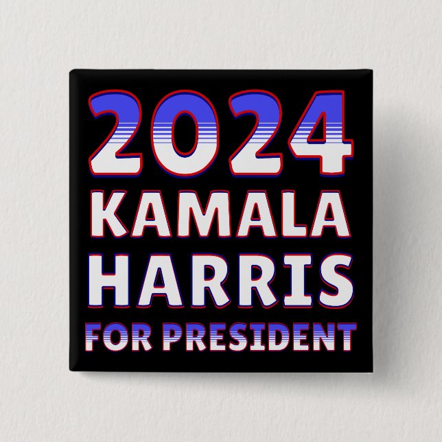 Bóton Quadrado 5.08cm Kamala Harris para o Presidente 2024 (Frente)
