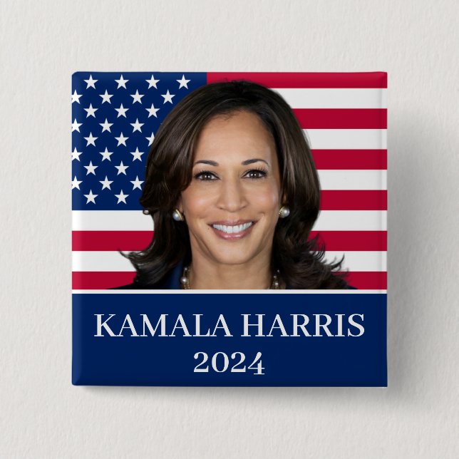 Bóton Quadrado 5.08cm Kamala Harris Para O Presidente 2024 (Frente)