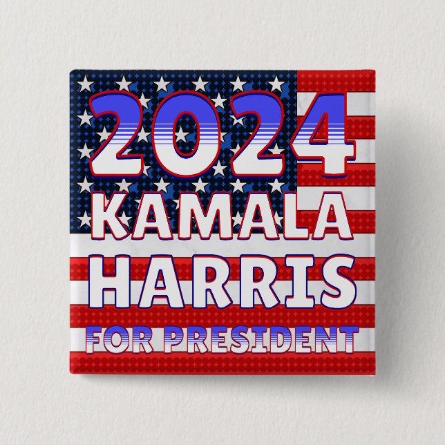 Bóton Quadrado 5.08cm Kamala Harris para o Presidente 2024 (Frente)
