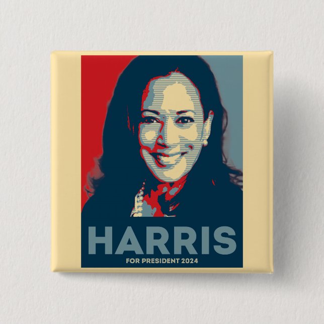 Bóton Quadrado 5.08cm Kamala Harris Para O Presidente 2024 - Esperança (Frente)