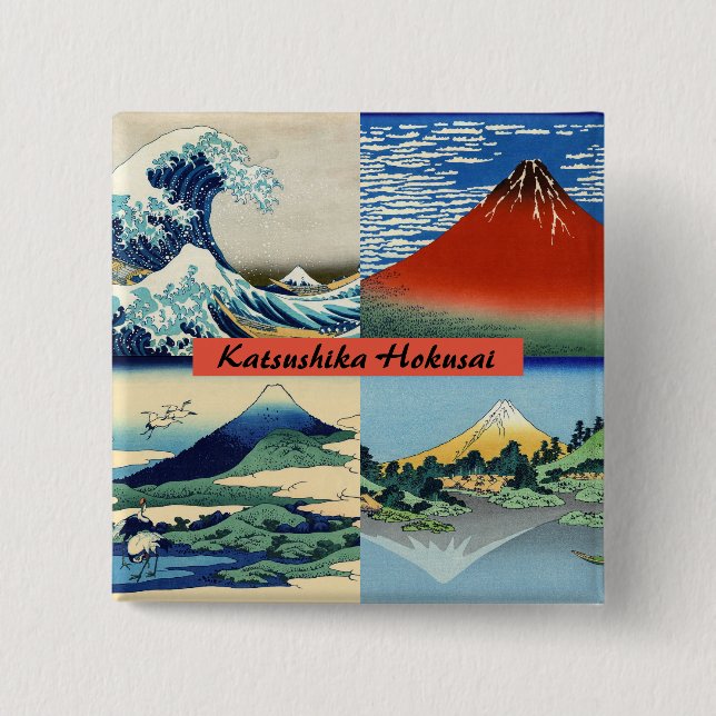 Bóton Quadrado 5.08cm Katsushika Hokusai - 36 visualizações do Monte Fuj (Frente)