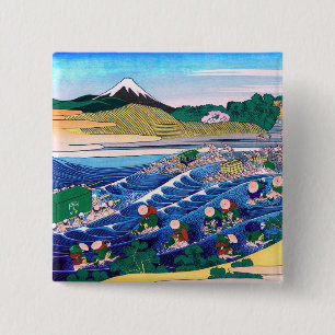 Bóton Quadrado 5.08cm Katsushika Hokusai - Fuji do Kanaya no Tokaido