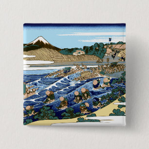 Bóton Quadrado 5.08cm Katsushika Hokusai Fuji viu de Kanaya