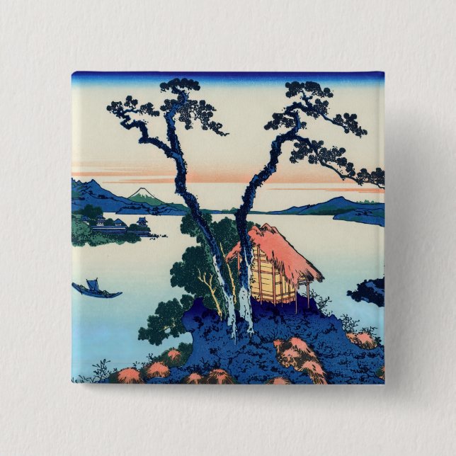 Bóton Quadrado 5.08cm Katsushika Hokusai - Lago Suwa na província de Shi (Frente)