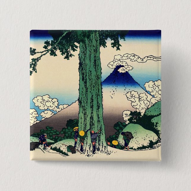 Bóton Quadrado 5.08cm Katsushika Hokusai - Passagem de Mishima na provín (Frente)