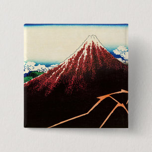 Bóton Quadrado 5.08cm Katsushika Hokusai - Relâmpagos abaixo do cume