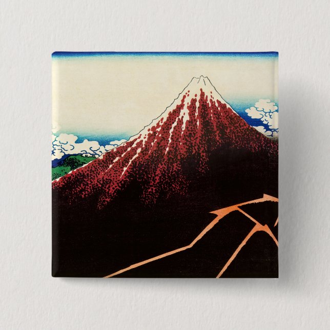 Bóton Quadrado 5.08cm Katsushika Hokusai - Relâmpagos abaixo do cume (Frente)