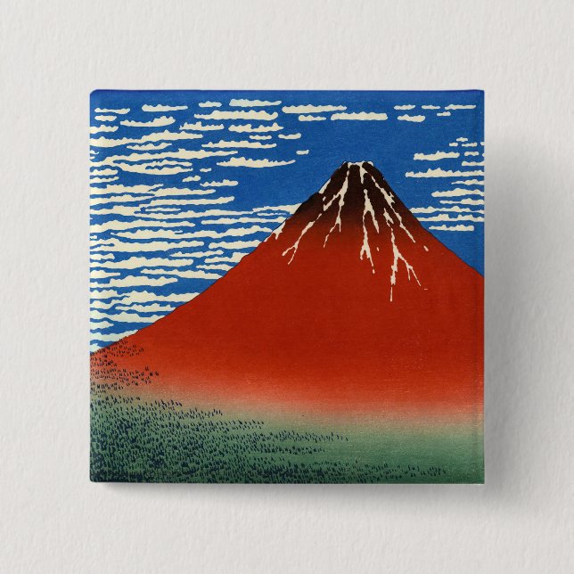 Bóton Quadrado 5.08cm Katsushika Hokusai - Vento fino, Bom dia (Frente)