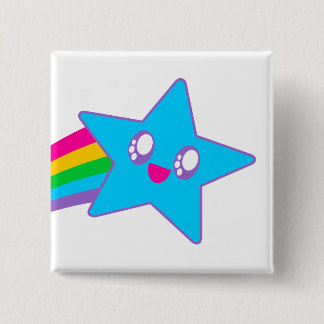 Bóton Quadrado 5.08cm Kawaii Rave Neon Estrela Arco-íris