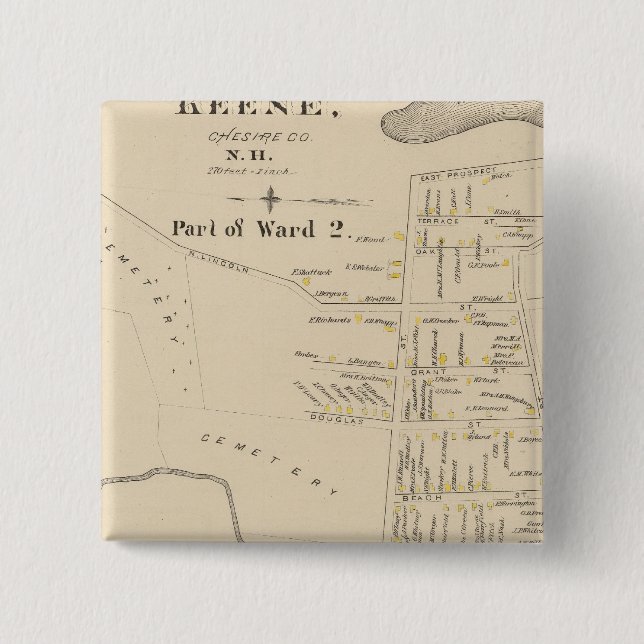 Bóton Quadrado 5.08cm Keene, Ward 2 (Frente)