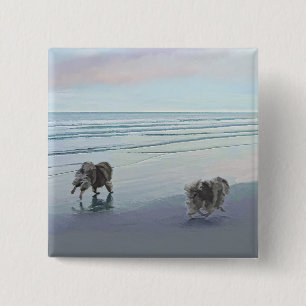 Bóton Quadrado 5.08cm Keeshonds na Arte de Cão de Pintura na costa