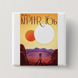 Bóton Quadrado 5.08cm Kepler-16b: Binary Solar Sunset Fine Art Space