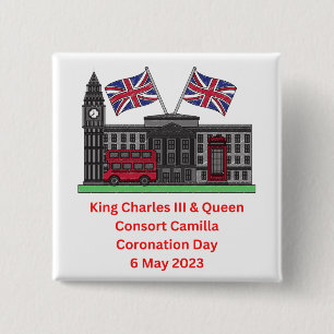 Bóton Quadrado 5.08cm King Charles III e Queen Consort Coronation