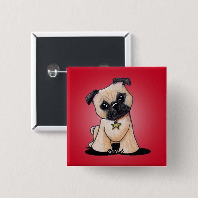 Bóton Quadrado 5.08cm KiniArt Pug (Frente & Verso)