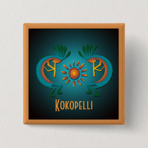 Bóton Quadrado 5.08cm Kokopelli com botão personalizado Sun