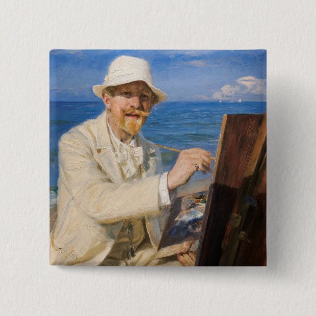 Bóton Quadrado 5.08cm Kroyer - Autorretrato na praia de Skagen (Frente)