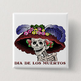 Bóton Quadrado 5.08cm La Calavera Catrina a cores