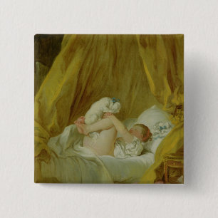 Bóton Quadrado 5.08cm "La Gimblette", menina com um cão, c.1770 (óleo