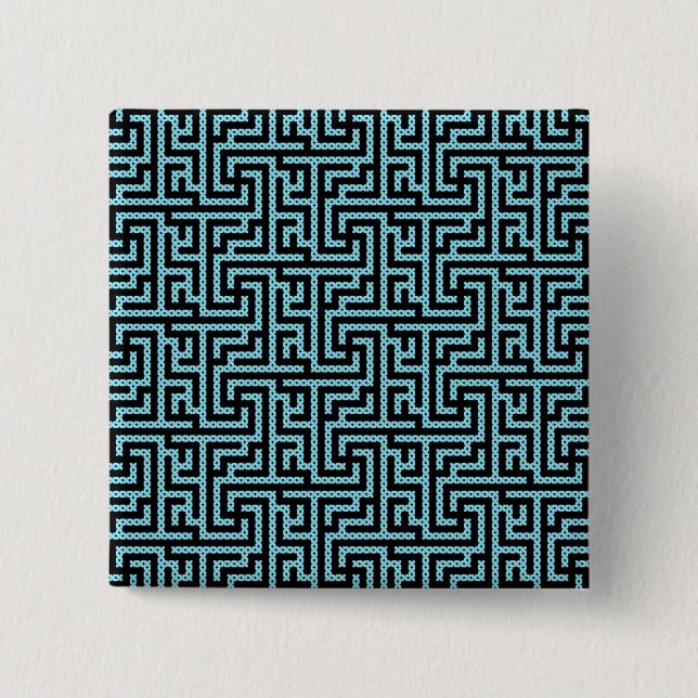 Bóton Quadrado 5.08cm Labirinto Azul e Preto (Frente)