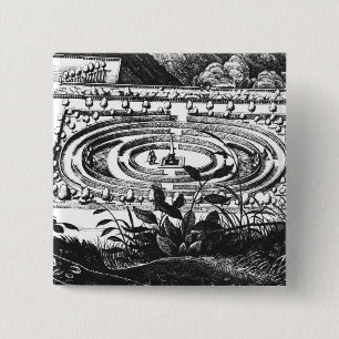 Bóton Quadrado 5.08cm Labirinto em Heidelberg, Hortus Palatinus (engravi