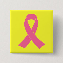 Bóton Quadrado 5.08cm Laço Rosa - Conscientização sobre o Câncer de Mama