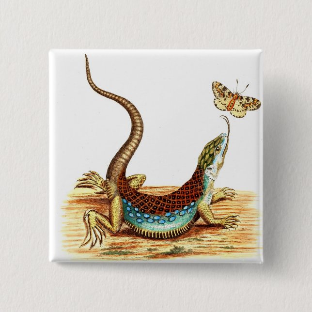 Bóton Quadrado 5.08cm Lagarto do vintage (Frente)
