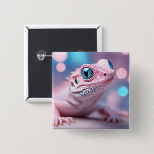 Bóton Quadrado 5.08cm Lagarto Rosa Bonito com Olhos Azuis Grandes