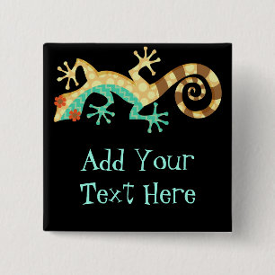 Bóton Quadrado 5.08cm Lagarto tonto - botão feito sob encomenda do Pin