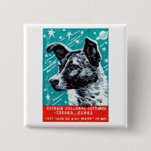 Bóton Quadrado 5.08cm Laika 1957 o cão do espaço
