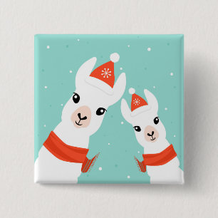 Bóton Quadrado 5.08cm Lamas de Papai Noel