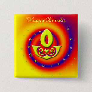 Bóton Quadrado 5.08cm Lâmpada de Diwali