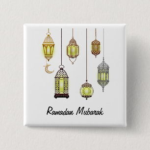 Bóton Quadrado 5.08cm Lanternas Ramadan Mubarak Oriental Árabe Muçulmano