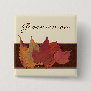 Bóton Quadrado 5.08cm Laranja Castanho Folhas Secas De Festa de casament