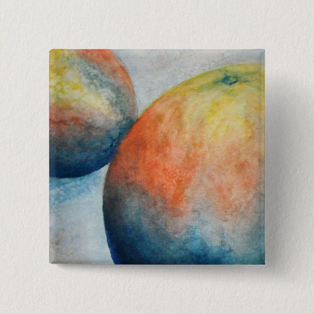 Bóton Quadrado 5.08cm laranjas aquarela (Frente)