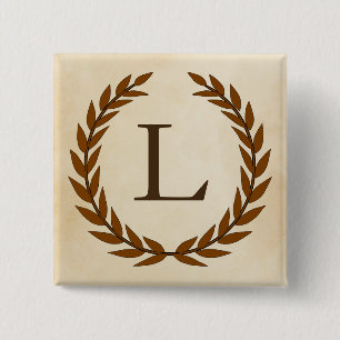 Bóton Quadrado 5.08cm Laurel Wreath on Pargerga Monograma Inicial L