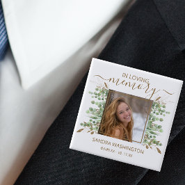 Bóton Quadrado 5.08cm Leaf de Eucalyptus com Aquarela Moderna | Memorial