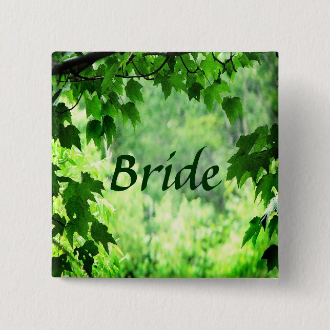 Bóton Quadrado 5.08cm Leafy Wedding Bridal Pin (Frente)