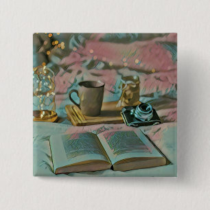 Bóton Quadrado 5.08cm Leia Livros, Beba Café