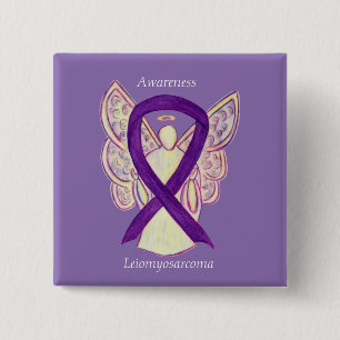 Bóton Quadrado 5.08cm Leiomiosarcoma Roxo Awarness Ribbon Angel Pin
