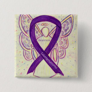 Bóton Quadrado 5.08cm Leiomyosarcoma Advertência Roxa Fita Angel Pin