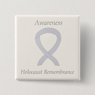 Bóton Quadrado 5.08cm Lembrança Holocausto Consciência Branca Fita Pin