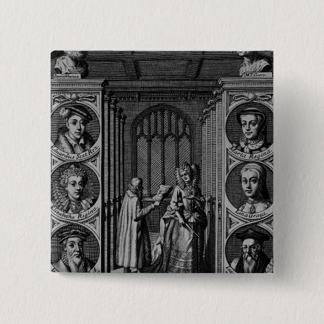 Bóton Quadrado 5.08cm Lendo uma letra à rainha Elizabeth mim (Frente)